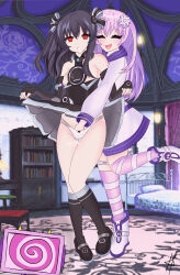  absurdres bare_shoulders black_hair boots breast_grab breasts breasts_outside dazed dress drool expressionless female_only femdom femsub fingering from_behind gloves groping hair_ornament hair_ribbon hairpin hyperdimension_neptunia hypnotic_screen large_hips long_hair nepgear nipples open_clothes open_mouth opera_gloves purple_hair pussy_juice red_eyes ribbon robot shoes skirt skirt_lift smile socks spiral spiral_eyes standing thighs topless underwear undressing uni very_long_hair white_panties yukybaru yuri 