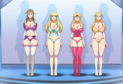  a_link_between_worlds barefoot blonde_hair bra breath_of_the_wild brown_hair cleavage elf_ears empty_eyes expressionless female_only femsub hair_ornament large_breasts lingerie long_hair multiple_girls multiple_persona multiple_subs navel necklace nintendo princess princess_zelda shinzu skyward_sword standing standing_at_attention the_legend_of_zelda thighhighs twilight_princess underwear 