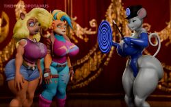  animal_ears animated ass_expansion bandicoot_girl blonde_hair blue_eyes breast_expansion crash_bandicoot_(series) dual_persona earrings eyelashes female_only femdom femsub furry happy_trance instant_loss large_breasts latex magic_wand magician makeup mesmer_mouse_(hypnopotamus) mouse_girl multiple_girls original smile sound spiral_eyes super_hero_squad tagme tail tawna_bandicoot thehypnopotamus thick_thighs top_hat video voice_acted 