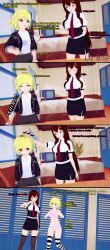  3d absurdres asymmetrical_eyelids bed blonde_hair blue_eyes bra chicken_dance chicken_pose crossed_eyes dialogue drool empty_eyes english_text eye_roll female_only femdom femsub heavy_eyelids hypnotic_light koikatsu! latina lipstick liz_(liz_b) liz_b long_hair open_mouth orange_eyes original panties pen_light red_hair short_hair socks striped_thighhighs text thighhighs tie underwear watermark 