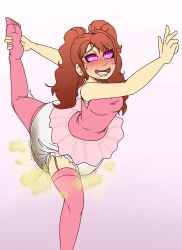 aweye ballerina blush dancing diaper drool fart female_only happy_trance open_mouth persona_(series) persona_4 pink_eyes poofy_diaper ring_eyes rise_kujikawa scat solo sweat thighhighs tutu twintails