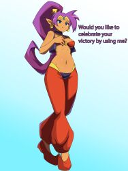 blue_eyes clothed expressionless femsub genie groping ponytail purple_hair shantae shantae_(series) standing_at_attention zukafu_shimoto