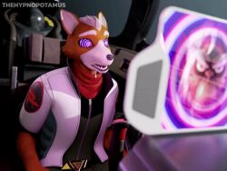  3d andross_(star_fox) animal_ears animated animated_gif clothed drool expressionless eye_color_change fox_boy fox_mccloud furry hypnotic_screen male_only maledom malesub multiple_boys nintendo open_mouth purple_eyes sharp_teeth spiral spiral_eyes spiralwash_eyes star_fox symbol_in_eyes tagme tech_control thehypnopotamus watermark 
