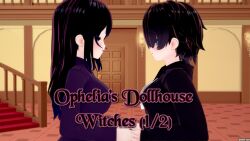 aware black_hair blue_eyes clothed cover english_text female_only kurai_(witch) long_hair mad_jacks multiple_girls ophelia's_dollhouse ophelia_(ophelia's_dollhouse) purple_eyes short_hair text witch_(mad_jacks) zenin1