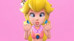  3d animated animated_gif blonde_hair blue_eyes breasts clothed distortingreality dog_pose earrings female_only femsub happy_trance jewelry long_hair nintendo open_mouth pet_play princess princess_peach super_mario_bros. super_mario_odyssey tongue tongue_out 