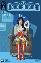  bare_shoulders black_hair blue_background bondage boots bracers business_suit collarbone comic corset couch cover crown dc_comics english_text expressionless femsub lasso_of_truth looking_at_viewer maledom official signature sitting skirt super_hero text western whitewash_eyes wonder_woman 