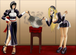  absurdres black_hair blonde_hair blush body_control boogars breasts cleaning cleavage empty_eyes eye_roll feather_duster femsub fullmetal_alchemist happy_trance high_heels hypnotic_accessory large_breasts long_hair maid naruto_(series) olivier_mira_armstrong sandals shizune short_hair sketch tech_control traditional unhappy_trance 
