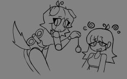 ahoge animal_ears antenna ass crop_top dog_girl doll doll_joints drool female_only femdom femsub grey_background happy_trance humor legs long_hair looking_back midriff navel nude pendulum ring_eyes simple_background smile sports_bra tail virtualgirlthing wind-up_key