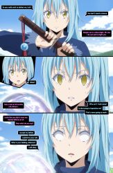aliensdideverything_(manipper) blue_hair dazed dialogue empty_eyes femdom glowing hypnotic_orb long_hair malesub manip open_mouth rimuru_tempest speech_bubble text that_time_i_got_reincarnated_as_a_slime whitewash_eyes yellow_eyes