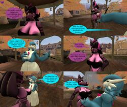  3d agatha_(darkraiclone) arceusguy dialogue female_only femdom femsub furry gardevoir hypnotic_gas hypnotic_smoke hypnotic_smoking lucario nintendo original pokemon smoke smoking speech_bubble tagme 