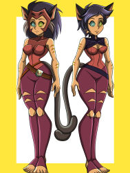  absurdres animal_ears breasts cat_girl catra dazed dual_persona expressionless female_only femsub furry long_hair multiple_persona she-ra_and_the_princesses_of_power short_hair spiral_eyes standing standing_at_attention symbol_in_eyes tail tail_holding zorro-zero 