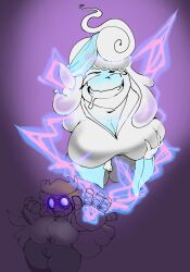  black_background blonde_hair breast_grab clothed drool electricity eye_roll faetomi female_only femdom femsub ghost ghost_girl groping multiple_girls original short_hair simple_background smile 