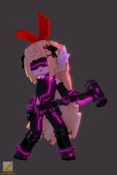  3d blonde_hair blush boots bunny_ears dead_source fake_animal_ears female_only femsub gloves glowing hair_ornament hammer happy_trance heart high_heels leotard minecraft opera_gloves original raw_chicken ribbon solo tech_control thigh_boots thighhighs tongue very_long_hair visor watermark weapon 