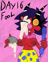 alternate_costume breasts clown clown_girl clownification demon demon_girl happy_trance helluva_boss hypnovember millie_(helluva_boss) spiral_eyes tcross