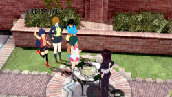 aware black_hair blair_flannigan brown_eyes brown_hair closed_eyes clothed cover dark_skin english_text female_only green_hair horokeu julia_krystal long_hair multiple_girls short_hair skye_zaizen text tori_meadows yu-gi-oh!