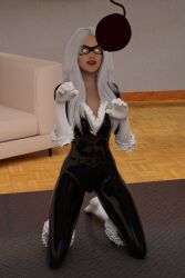 3d black_cat costume felicia_hardy female_only femsub happy_trance kneeling marvel_comics pet_play solo spiral_eyes super_hero symbol_in_eyes theheckle white_hair