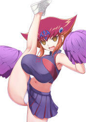 anna_kaboom blush breasts cheerleader control_indicator empty_eyes enemy_conversion femsub happy_trance huge_breasts large_breasts legs_up light_skin looking_at_viewer multicolored_hair open_mouth orange_hair otl_orz panties pink_hair short_hair skirt skirt_lift smile standing_split topless v visor yu-gi-oh! yu-gi-oh!_zexal
