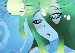 absurdres accidental_hypnosis angler_fish_lure disguised_hypnotist drool female_only femsub goo_girl green_hair monster_girl monster_musume pendulum self_hypnosis solo spiral_eyes suu_(monster_musume) symbol_in_eyes zarvex3