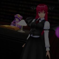  3d animated breasts dancing femsub glowing glowing_eyes happy_trance hat koakuma large_breasts long_hair mmd multiple_subs open_mouth patchouli_knowledge purple_hair red_hair ring_eyes smile tagme tail touhou uyunsyu_(manipper) video wings 