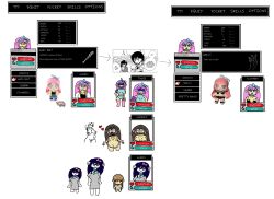  arm_bands aubrey_(omori) blue_eyes blue_hair bow brown_hair collar femsub gameplay_mechanics happy_trance long_nails nude omori pink_hair pregnant ribbon tagme tech_control text 