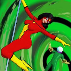  black_hair dancing femsub jessica_drew marvel_comics mysterio spider-woman super_hero western 