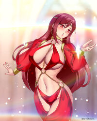 bracelet dancing empty_eyes erza_scarlet fairy_tail female_only femsub hadant harem_outfit large_breasts long_hair midriff navel red_hair see-through signature tattoo watermark