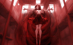  ai_art bare_breasts breasts control english_text evil_smile femsub floating high_heels hypnosisisgreat large_breasts laughing long_hair monochrome nipples petite red_background skirt smile stable_diffusion_(ai) text 