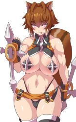 animal_ears blazblue blush breasts brown_hair female_only femsub fingerless_gloves gloves glowing glowing_eyes happy_trance heart heart_eyes icontrol_(manipper) konno_tohiro large_breasts looking_at_viewer makoto_nanaya manip naughty_face navel short_hair smile solo squirrel_girl symbol_in_eyes tail tongue tongue_out weapon white_background