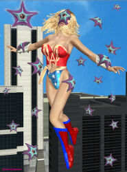  3d alien armpits blonde_hair boots breasts cleavage corruption cuffs dazed dc_comics female_only femsub floating ladytania large_breasts leotard long_hair open_mouth original parasite signature solo starro super_hero ultra_woman 