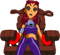 bondage chair dc_comics mad_mod manip open_mouth red_hair sitting spiral_eyes starfire symbol_in_eyes tagme teen_titans