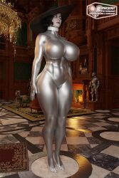 3d alcina_dimitrescu blender bodysuit collar drone expressionless grey_bot standing_at_attention supercasket whitewash_eyes