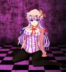 breasts empty_eyes expressionless feet femsub hat large_breasts long_hair open_mouth panties pantyhose patchouli_knowledge purple_eyes purple_hair touhou underwear yumi398