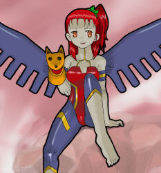 breasts brown_eyes corruption d-reaper digimon digimon_tamers female_only femsub jeri_katou large_breasts looking_at_viewer pale_skin possession radeon red_hair sitting solo wings