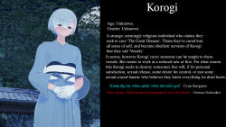 aware character_profile clothed cyanstargazer dialogue english_text gloves korogi_(cyanstargazer) original red_eyes short_hair solo text white_hair