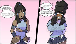  avatar_the_last_airbender before_and_after blue_eyes blush braces breast_expansion breasts brown_hair coupytf dialogue female_only femsub glasses happy_trance korra large_breasts legend_of_korra messy_hair nerdification ponytail smile solo speech_bubble text 