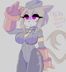  absurdres breasts cat_ears cat_girl corruption crossover expressionless eye_color_change female_only femsub furry gameoverse gauntlets grey_background kit_bodega_(gameoverse) rakuma-imp saluting shadaloo_dolls simple_background solo standing_at_attention street_fighter tail tie tight_clothing uniform 