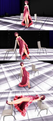 3d absurdres biliocho breasts brown_hair catalepsy chair comic empty_eyes expressionless female_only femsub high_heels large_breasts meiko_sakine short_hair shrunken_irises stage_hypnosis standing standing_at_attention vocaloid