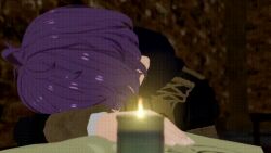  3d animated animated_gif bernadetta_von_varley book breasts candle clothed femsub fire_emblem fire_emblem_three_houses glowing happy_trance hypnotic_light nintendo open_mouth purple_hair short_hair sleeping vynil 