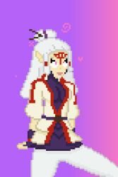 ahegao breasts breath_of_the_wild clothed drool elf_ears eye_roll fabius femsub gradient_background large_breasts long_hair nintendo open_mouth paya pink_eyes pixel_art silver_hair simple_background sitting the_legend_of_zelda