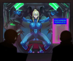  abs ass ass_expansion bimbofication blonde_hair blue_eyes boogars breast_expansion breasts erect_nipples erect_nipples_under_clothes huge_breasts lip_expansion metroid_(series) nintendo nipples samus_aran tech_control zero_suit 