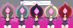 afro black_hair blonde_hair bodysuit bouncing_breasts breasts brown_hair carmine_(pokemon) chicken_dance chicken_pose female_only flannery glowing green_hair hair_covering_one_eye happy_trance heart huge_breasts japanese_text jasmine katy_(pokemon) lusamine mochi_dance moja_taishi multicolored_hair multiple_girls nintendo pokemon pokemon_gold_silver_and_crystal pokemon_ruby_sapphire_and_emerald pokemon_scarlet_and_violet pokemon_sun_and_moon purple_eyes red_hair smile text translation_request