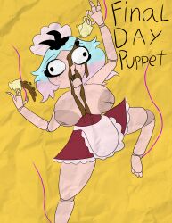 breasts doll_joints emberlynn_pinkle freckles helluva_boss hypnovember inverted_nipples maid maid_headdress multicolored_hair puppet puppetization tcross topless