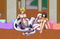  arm_bands bangs bare_legs barefoot black_hair blonde_hair bottomless breasts cleavage collar collarbone disney egyptian expressionless feet femsub harem harem_outfit huge_breasts katsiika kingdom_hearts large_breasts long_hair maledom menace multiple_girls multiple_subs naga_boy namine open_mouth pillow queens_blade roxas short_hair straight-cut_bangs tan_skin topless 