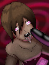 brown_hair chastity cum_in_mouth dildo feminization heart_eyes hypnotic_app malesub megatroid nude original phone