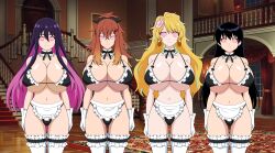 absurdres bikini black_hair blonde_hair breasts cleavage earrings female_only femsub from_old_country_bumpkin_to_master_swordsman gloves goa_minagawa hair_ornament happy_trance huge_breasts jimryu maid multicolored_hair multiple_girls multiple_subs nagi_arato navel purple_hair red_hair ruri_rocks smile spiral_eyes standing standing_at_attention surena_lysandra the_red_ranger_becomes_an_adventurer_in_another_world the_shy_hero_and_the_assassin_princesses thighhighs very_long_hair yihdra_arvoln