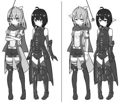 absurdres armor belt black_hair blush boots coin dazed empty_eyes etlabsotwe expressionless female_only femsub greyscale honjou_kaede i_hate_getting_hurt_so_i_put_all_my_skill_points_into_defense open_mouth pendulum scarf shiramine_risa short_hair