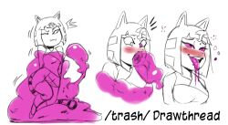  animal_crossing ankha_(animal_crossing) artist_request drool egyptian femsub force_feeding furry greyscale happy_trance nintendo pink_eyes possession sketch slime tentacles tongue tongue_out vore white_background 