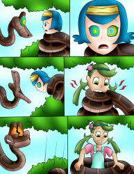 blue_hair comic disney femsub green_hair happy_trance jerrydestrtoyer kaa kaa_eyes lana_(pokemon) loli mallow_(pokemon) multiple_girls nintendo pokemon snake the_jungle_book
