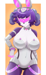  ayuko_(jcroth) breasts bunny_ears bunny_girl bunnysuit cleavage fake_animal_ears female_only femsub furry gloves goat_girl hand_on_hip happy_trance heart horns indeedee large_breasts neolink077 nintendo original pokemon purple_hair smile solo spiral_eyes standing symbol_in_eyes tech_control thick_thighs visor 