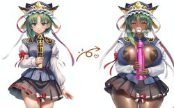 ai_art before_and_after bimbofication breast_expansion breasts dildo ebonization eiki_shiki_yamaxanadu female_only femsub ganguro huge_breasts race_change tagme touhou transformation